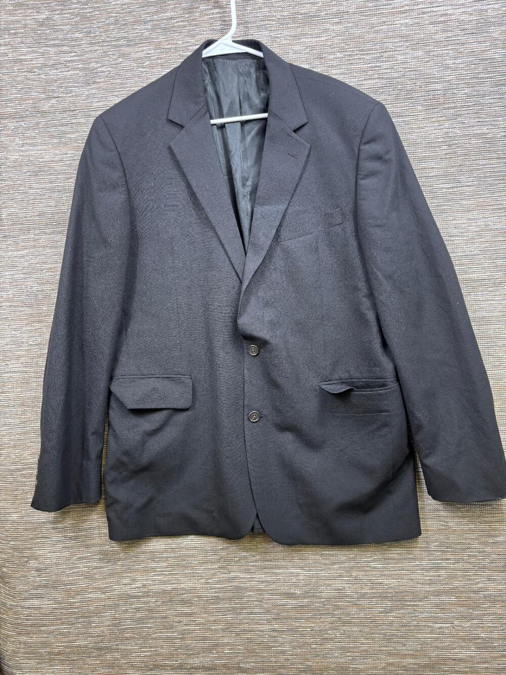 Lands' End 100% Wool Blazer Suit Coat Jacket Mens Sz 42L Black Two Button Lined